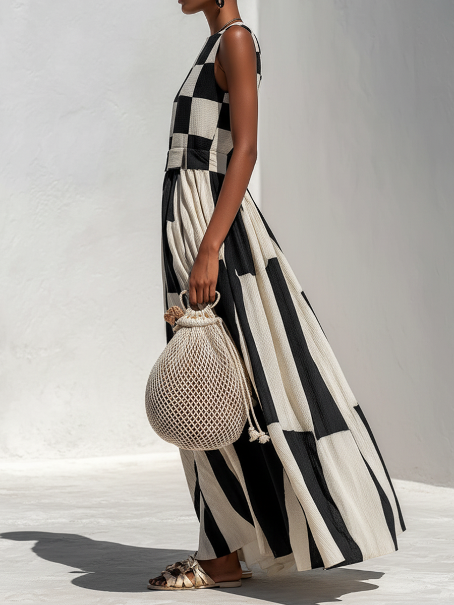 Reverie | Checkerboard Linen Wide-Leg Co-ord Set