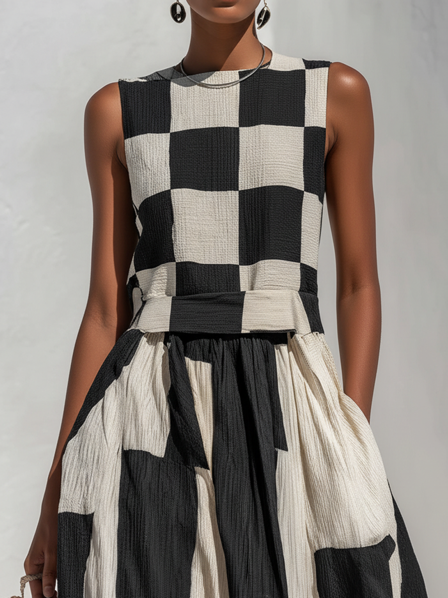 Reverie | Checkerboard Linen Wide-Leg Co-ord Set