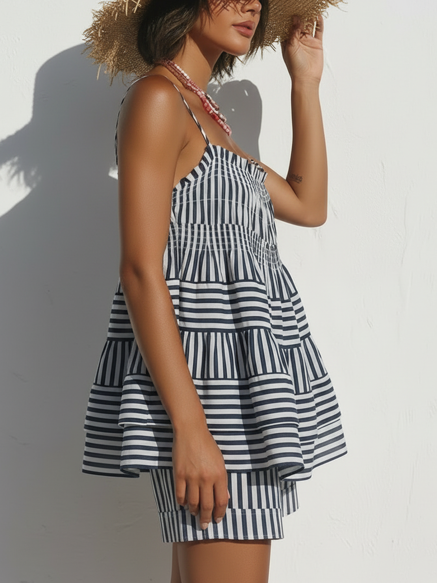 Ruby | Striped Cotton Tiered Cami Top Shorts Co-ord Set