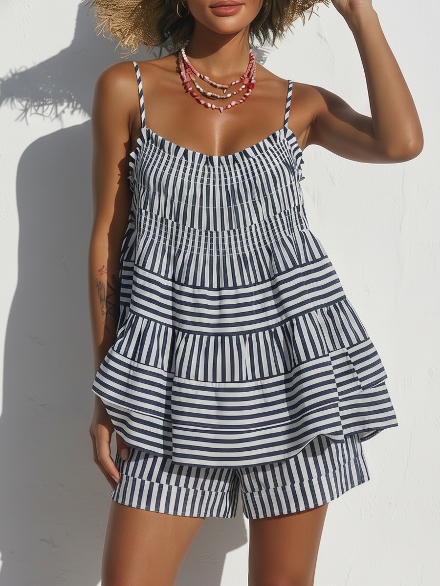 Ruby | Striped Cotton Tiered Cami Top Shorts Co-ord Set