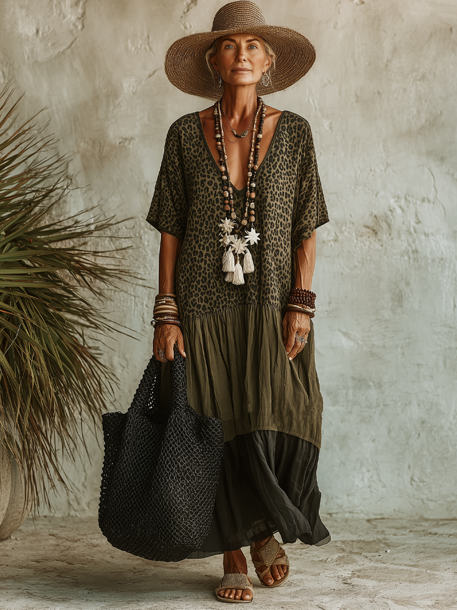 Brett | Leopard V-Neck Tiered Maxi Dress