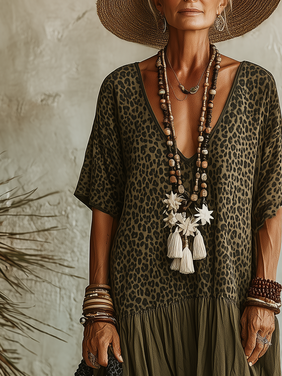 Brett | Leopard V-Neck Tiered Maxi Dress