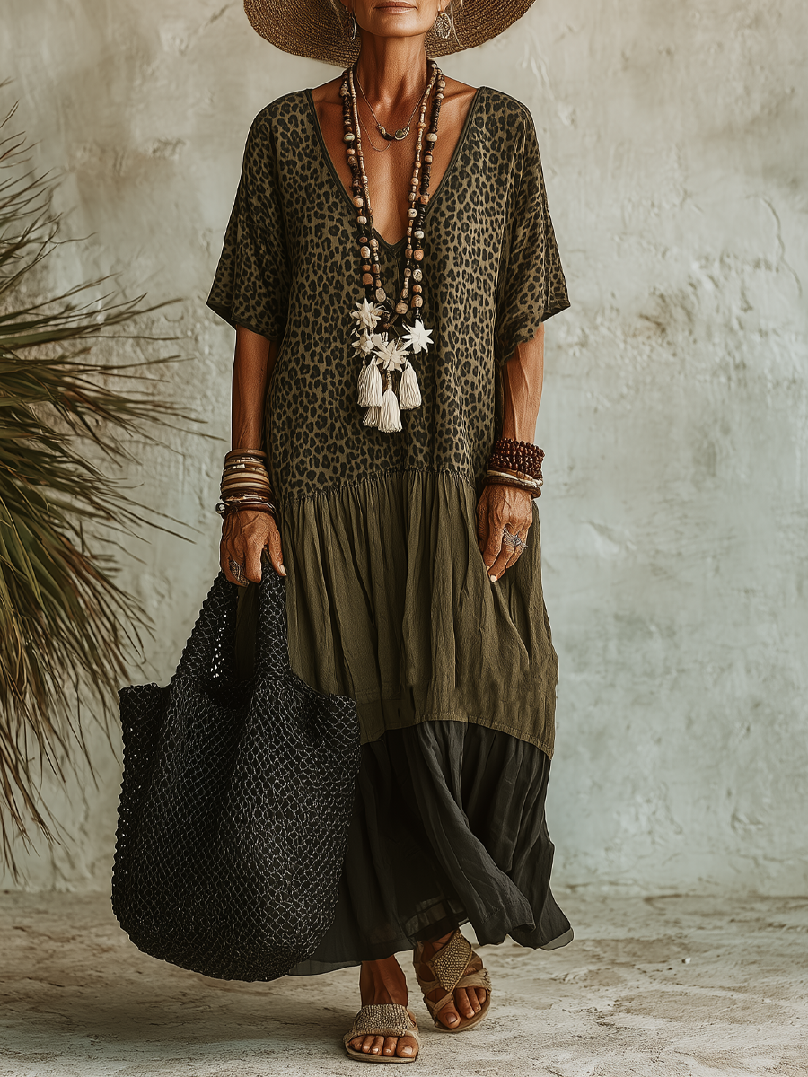 Brett | Leopard V-Neck Tiered Maxi Dress