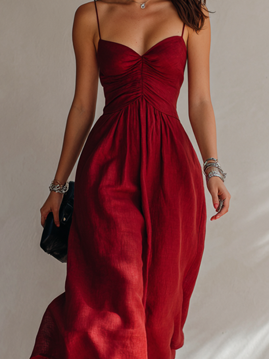 Heather | Linen Sweetheart Midi Dress
