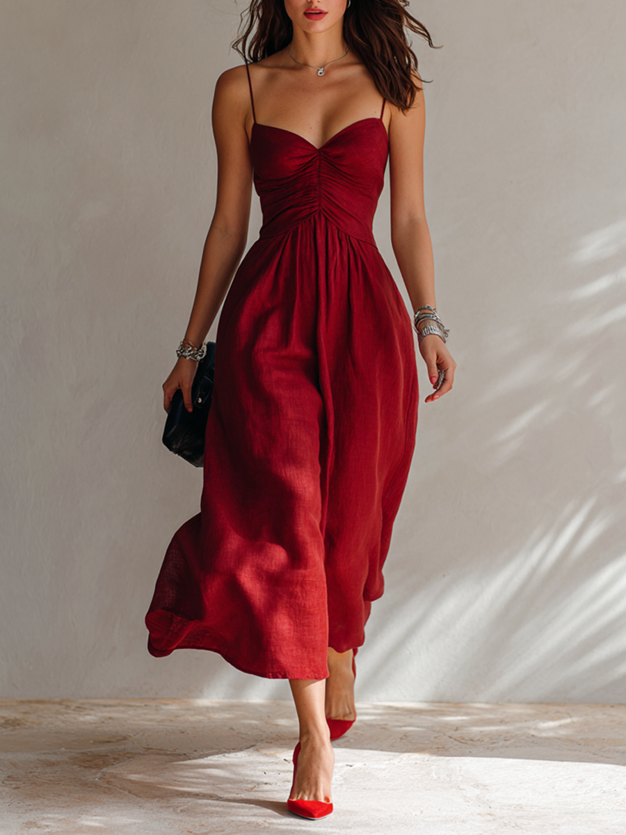 Heather | Linen Sweetheart Midi Dress