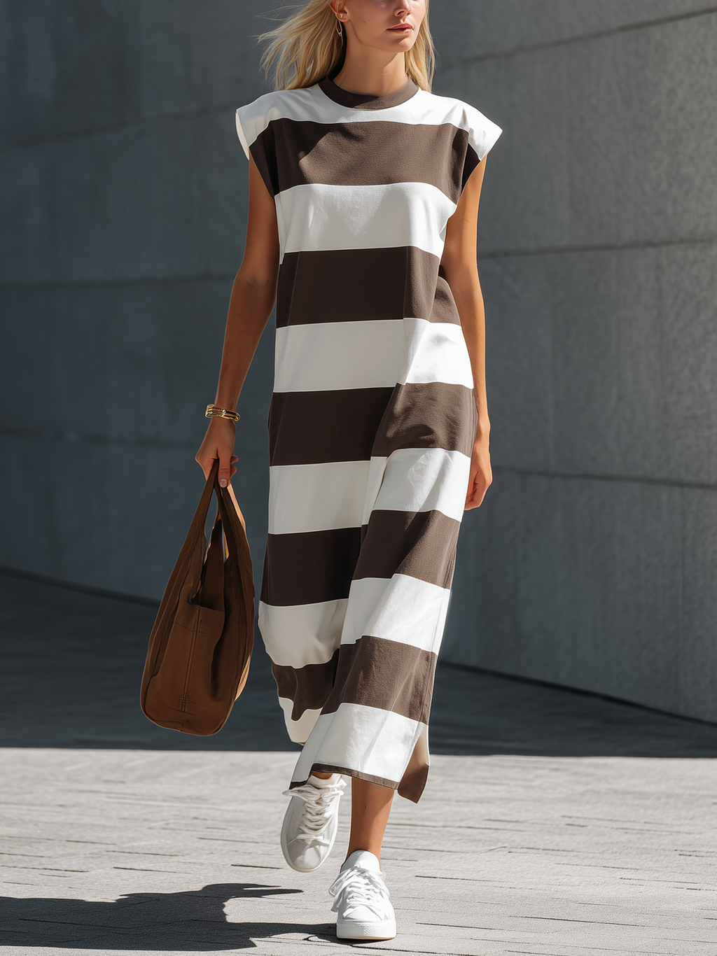Jennifer | Striped Crew-Neck T-Shirt Maxi Dress