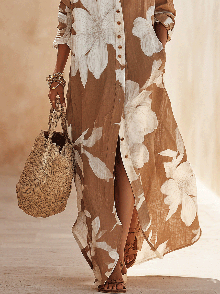 Hattie | Floral Print Shirt Maxi Dress
