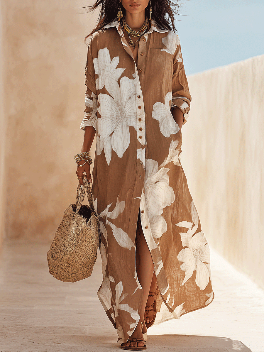 Hattie | Floral Print Shirt Maxi Dress