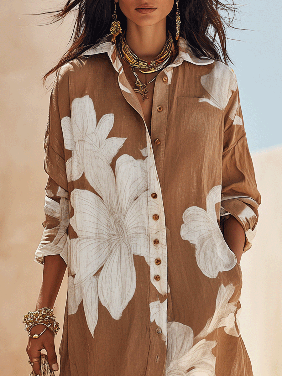 Hattie | Floral Print Shirt Maxi Dress