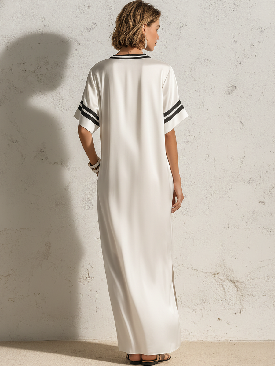 Eleanor | Satin Plunge V-Neck Side-Slit Kaftan Maxi Dress