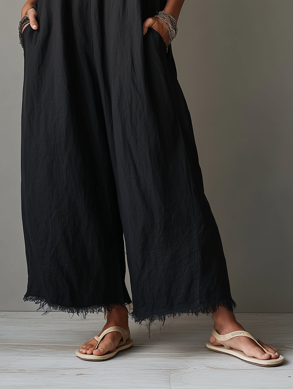 Heidi | Linen Frayed-Hem Wide-Leg Jumpsuit