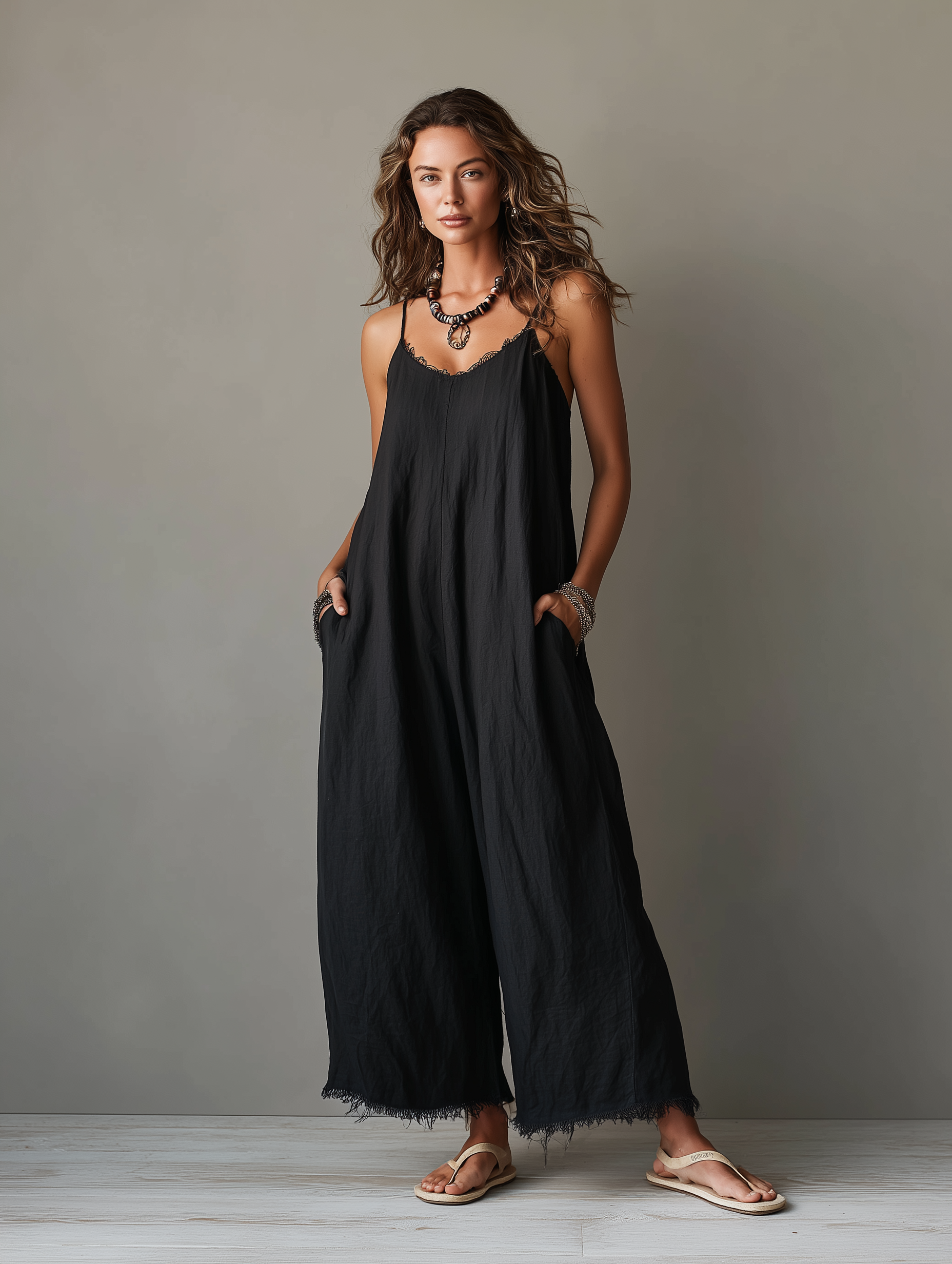 Heidi | Linen Frayed-Hem Wide-Leg Jumpsuit
