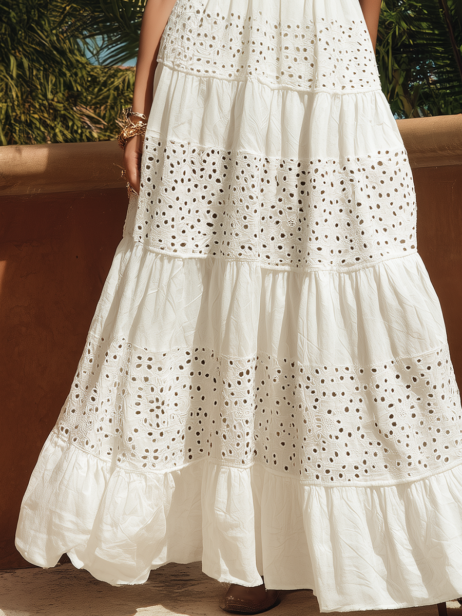 Aubrey | Eyelet Cotton Sweetheart Tiered Maxi Dress