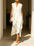 Olivia | Lapel V-Neck Tiered Contrast-Trim Midi Dress