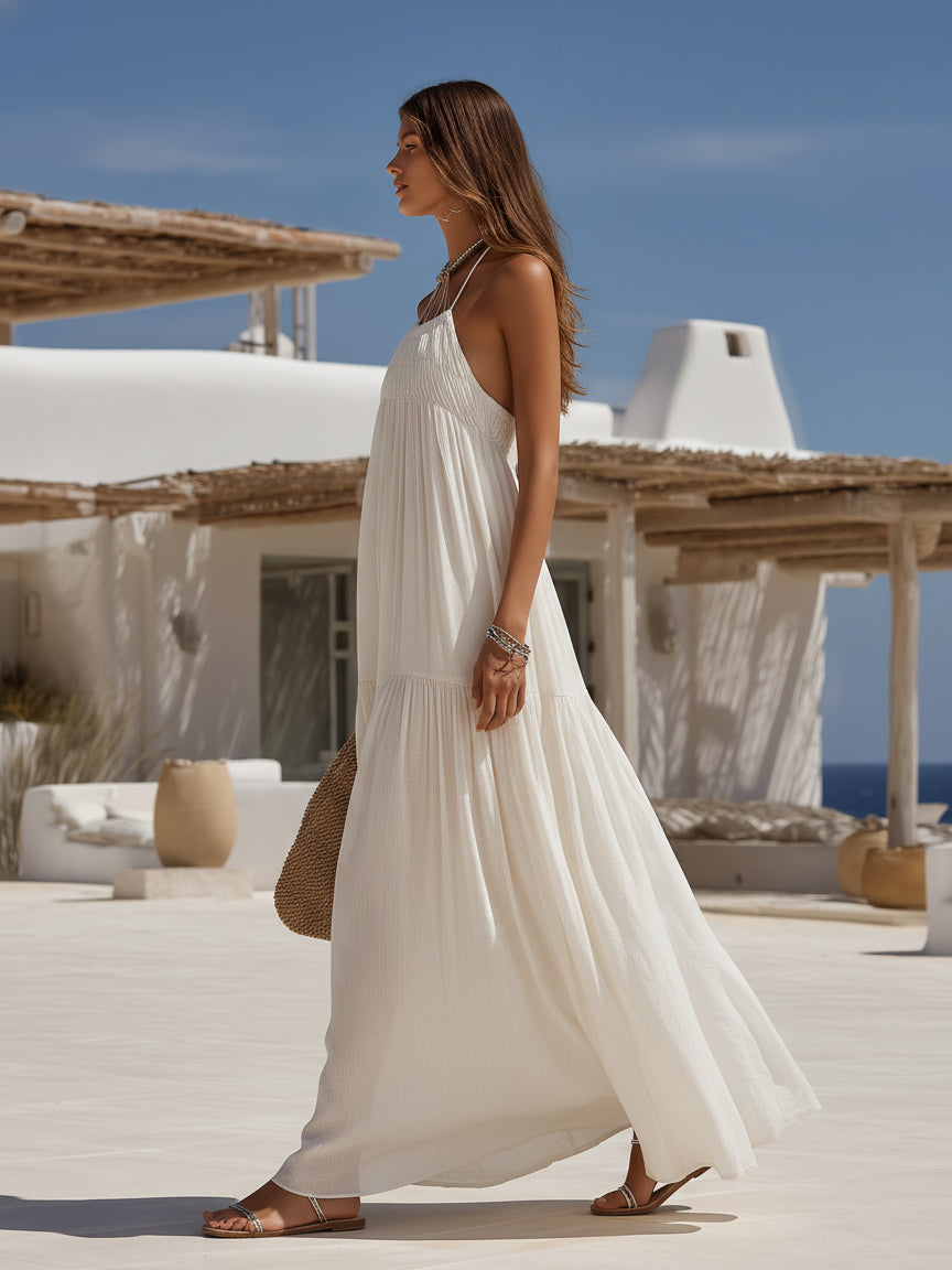Riley | Cotton Gauze Halter Smocked Tiered Maxi Dress