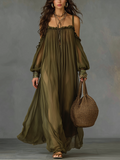 Cleo | Cold-Shoulder Bishop Sleeve Maxi Dress