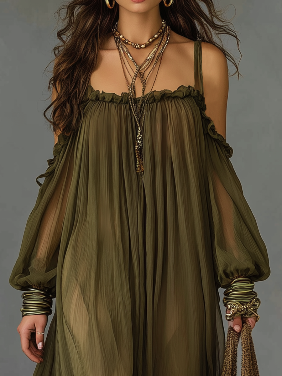 Cleo | Cold-Shoulder Bishop Sleeve Maxi Dress