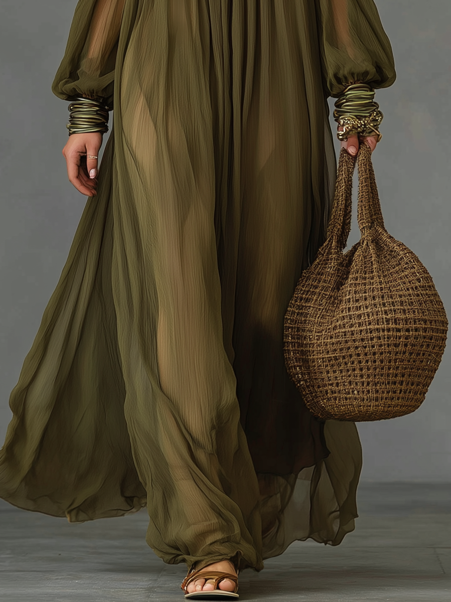 Cleo | Cold-Shoulder Bishop Sleeve Maxi Dress