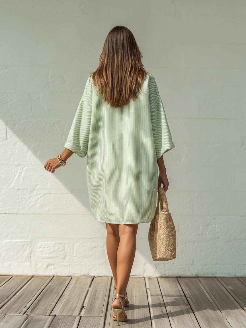Ruby | Collared Button-Front Striped Mini Dress