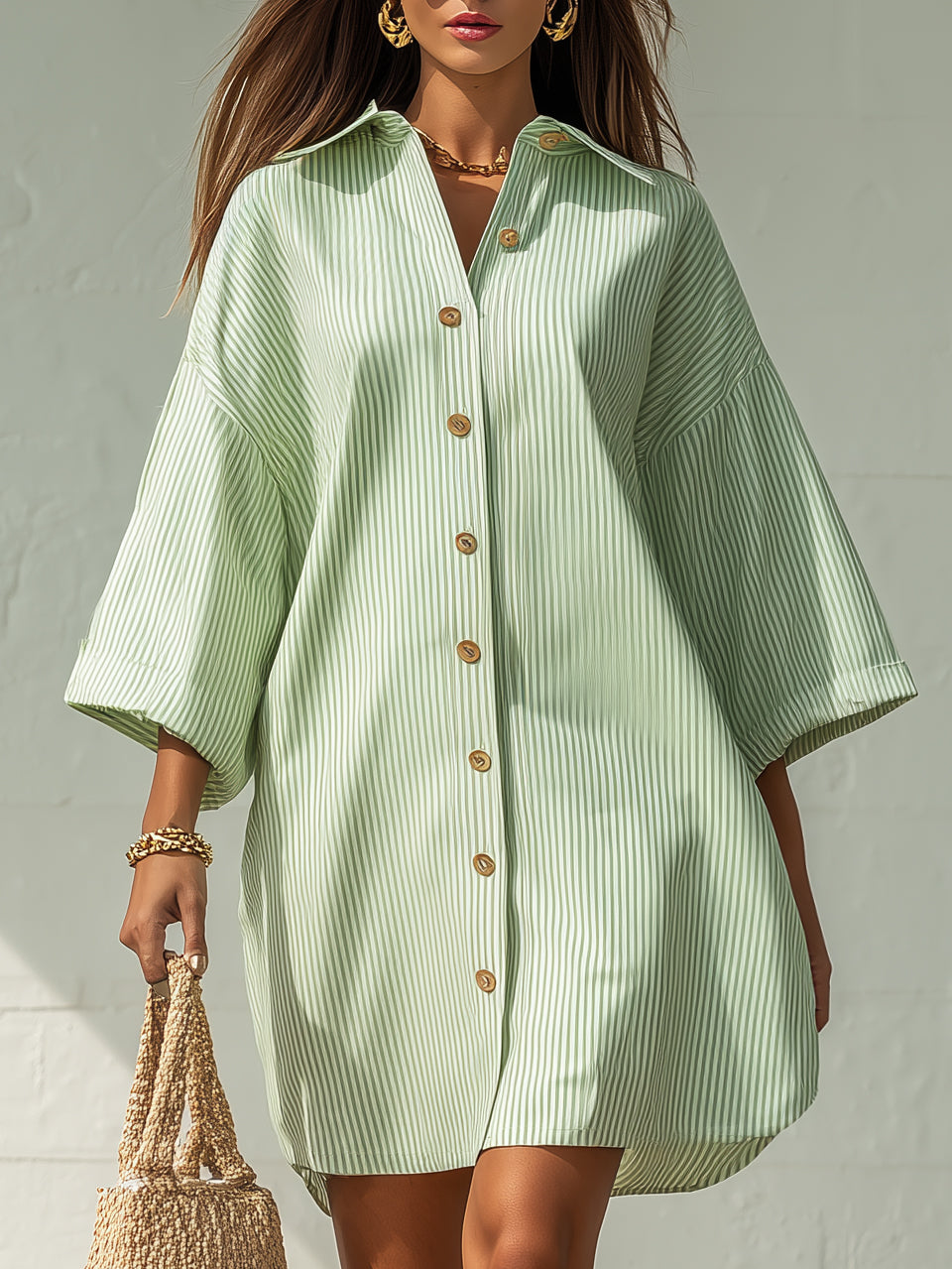 Ruby | Collared Button-Front Striped Mini Dress