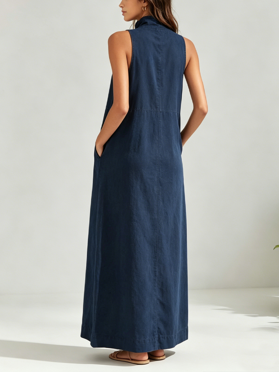 Madison | Denim Sleeveless Zip-Front Wide-Leg Jumpsuit