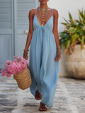 Margot | Linen Plunge V-Neck Spaghetti Strap Maxi Dress