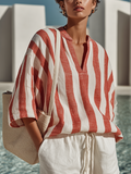 Savannah | Striped Linen V-Neck Oversized Top