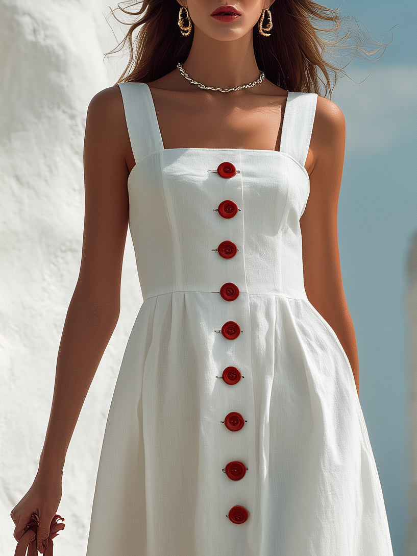 Zoe | Square Neck Button-Front Midi Dress