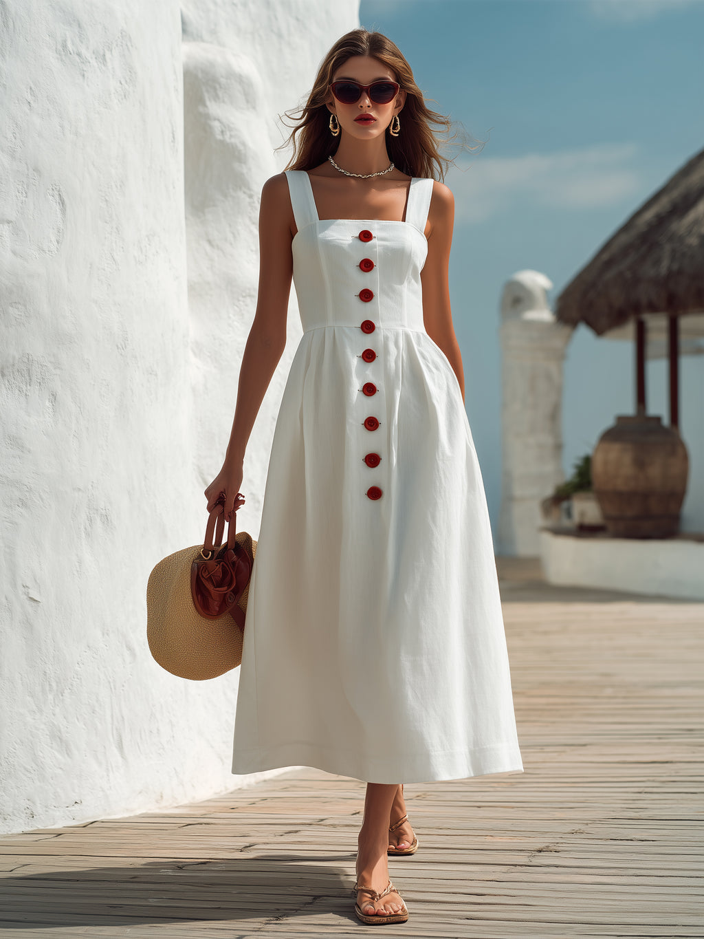 Zoe | Square Neck Button-Front Midi Dress