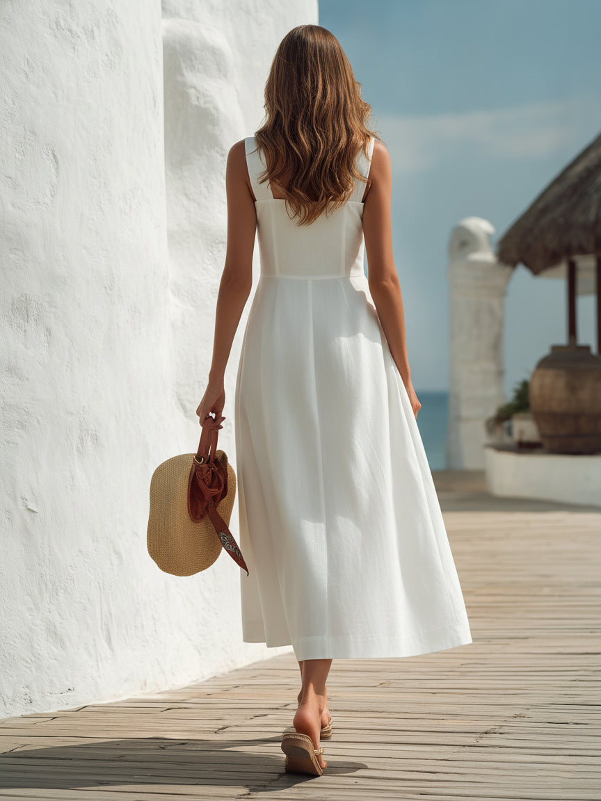 Zoe | Square Neck Button-Front Midi Dress