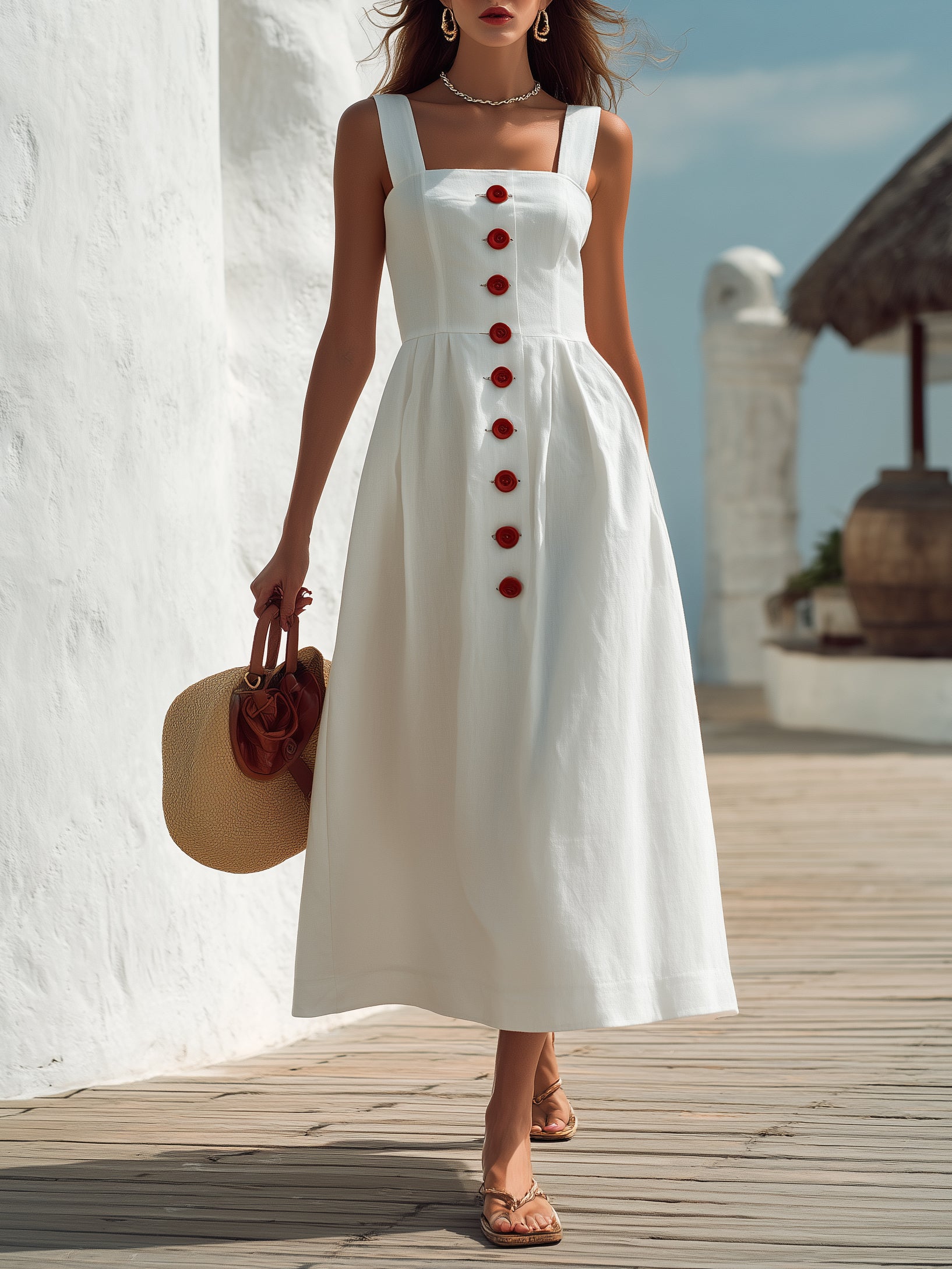 Zoe | Square Neck Button-Front Midi Dress