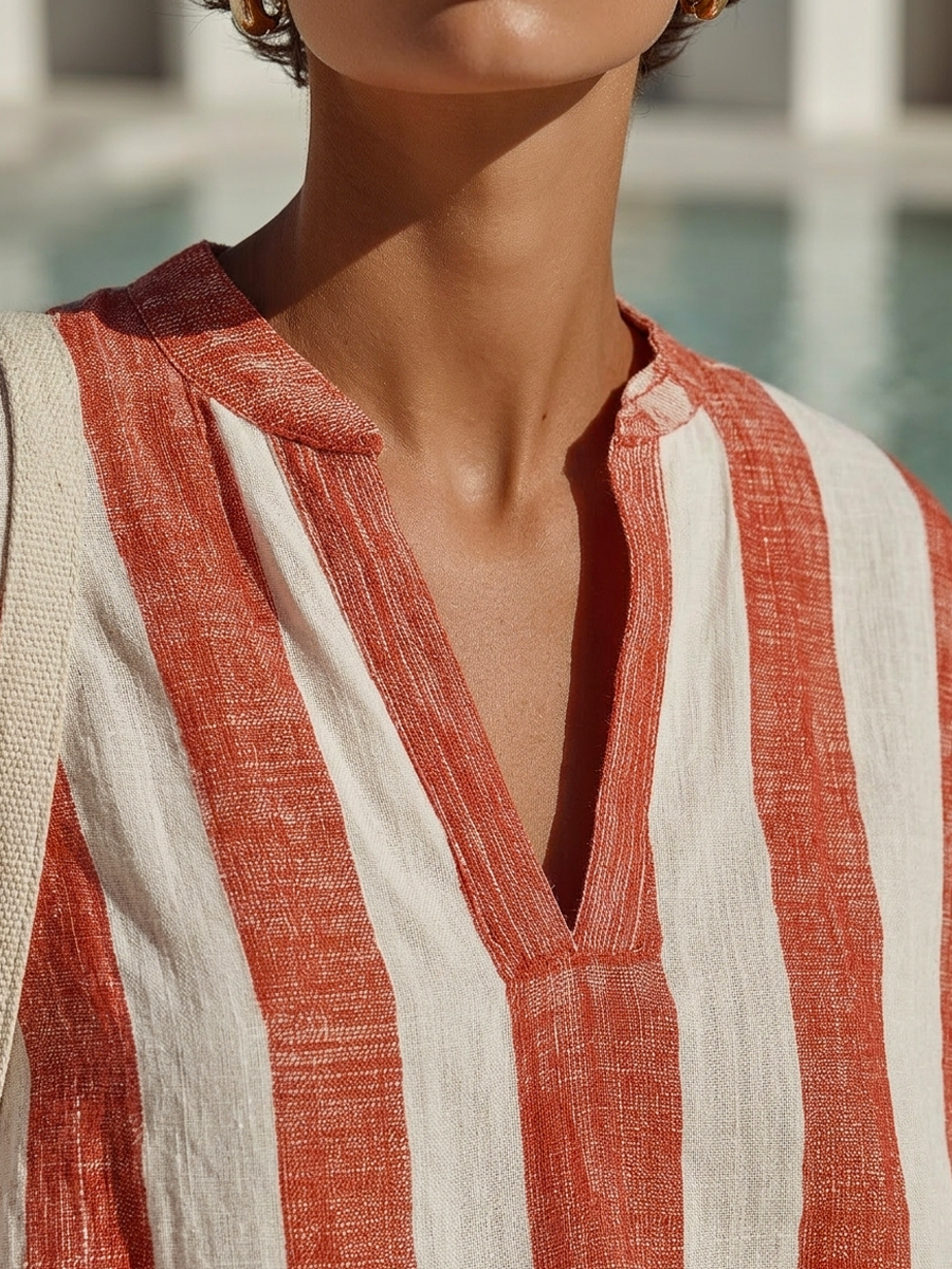 Savannah | Striped Linen V-Neck Oversized Top