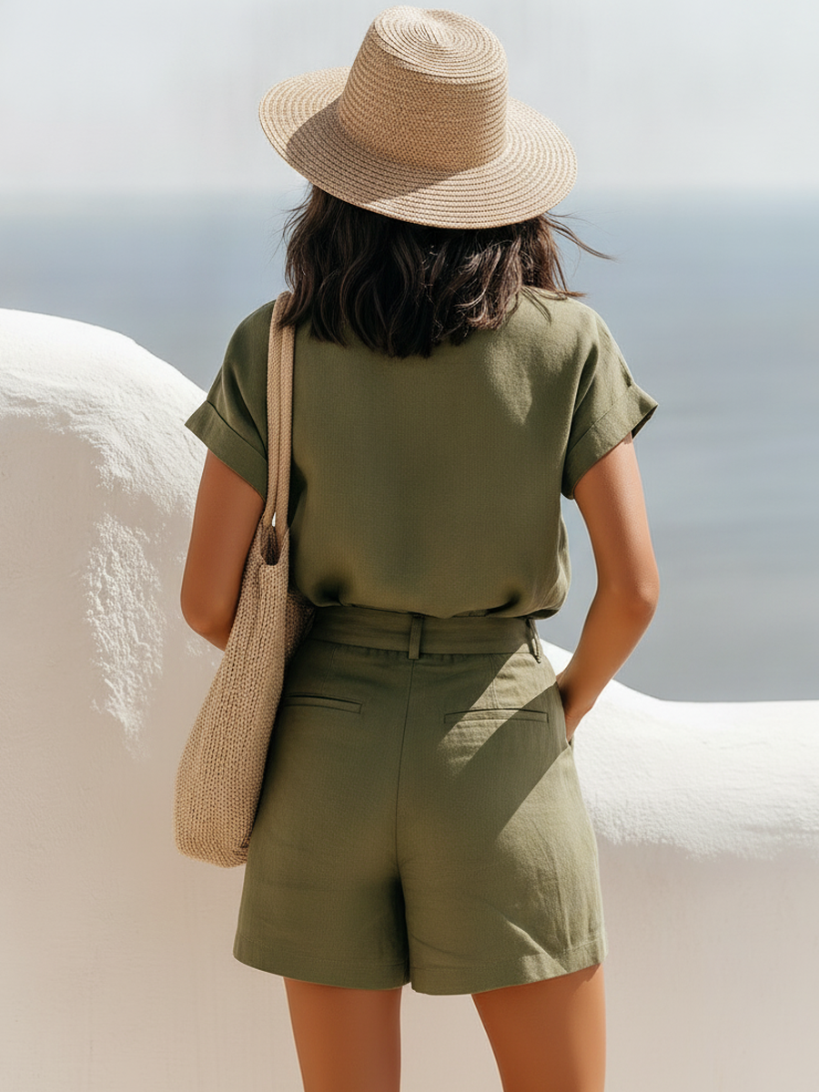 Solene | Linen V-Neck Shorts Co-ord Set