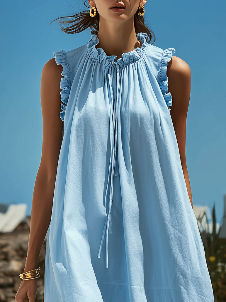 Emma | Ruffle Neck Tie-Front Maxi Dress