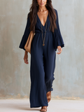Lennon | Cotton V-Neck Wide-Leg Jumpsuit
