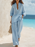Lucy | Linen Button-Front Wide-Leg Co-ord Set