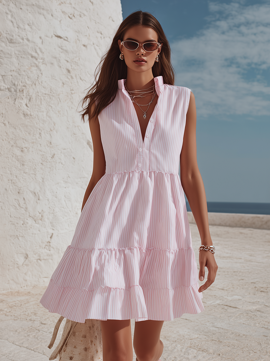 Helena | Button-Front Tiered Ruffle Mini Dress