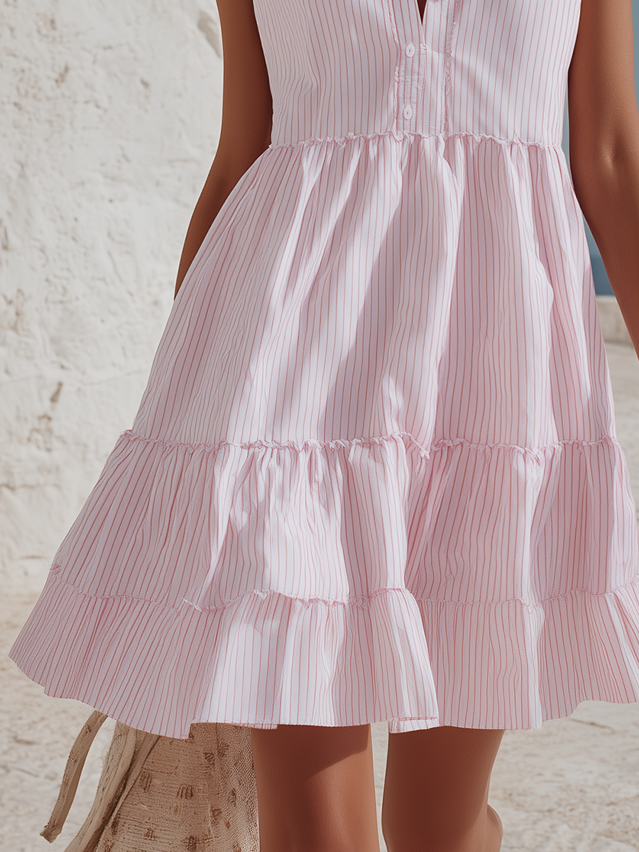 Helena | Button-Front Tiered Ruffle Mini Dress