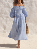 Lana | Off-Shoulder Balloon Sleeve Striped Maxi Dress