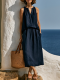 Cosima | Linen V-Neck Sleeveless Maxi Dress