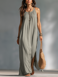 Ondine | Linen Sleeveless High-Slit Maxi Dress