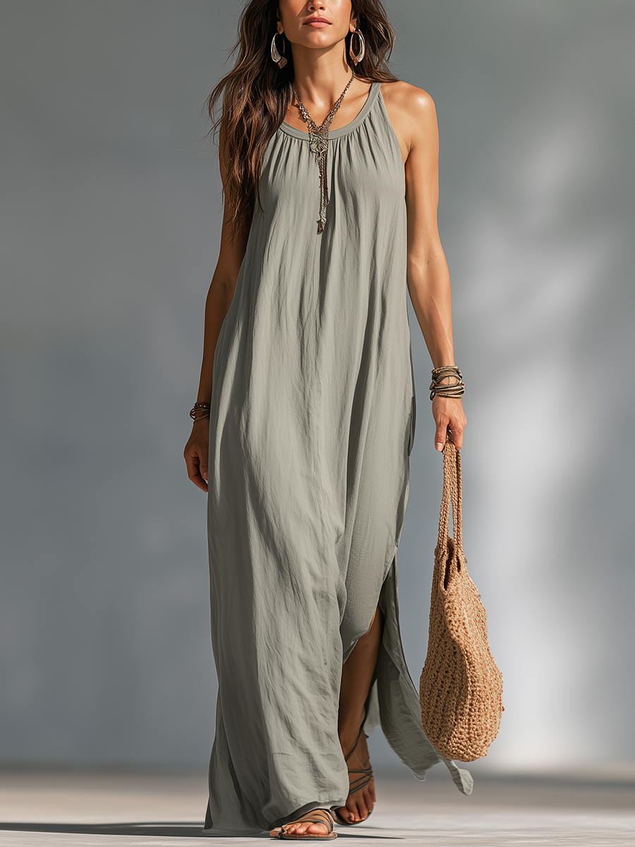 Ondine | Linen Sleeveless High-Slit Maxi Dress