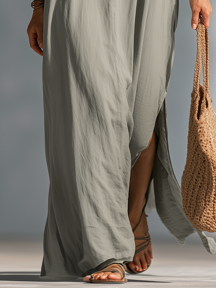 Ondine | Linen Sleeveless High-Slit Maxi Dress
