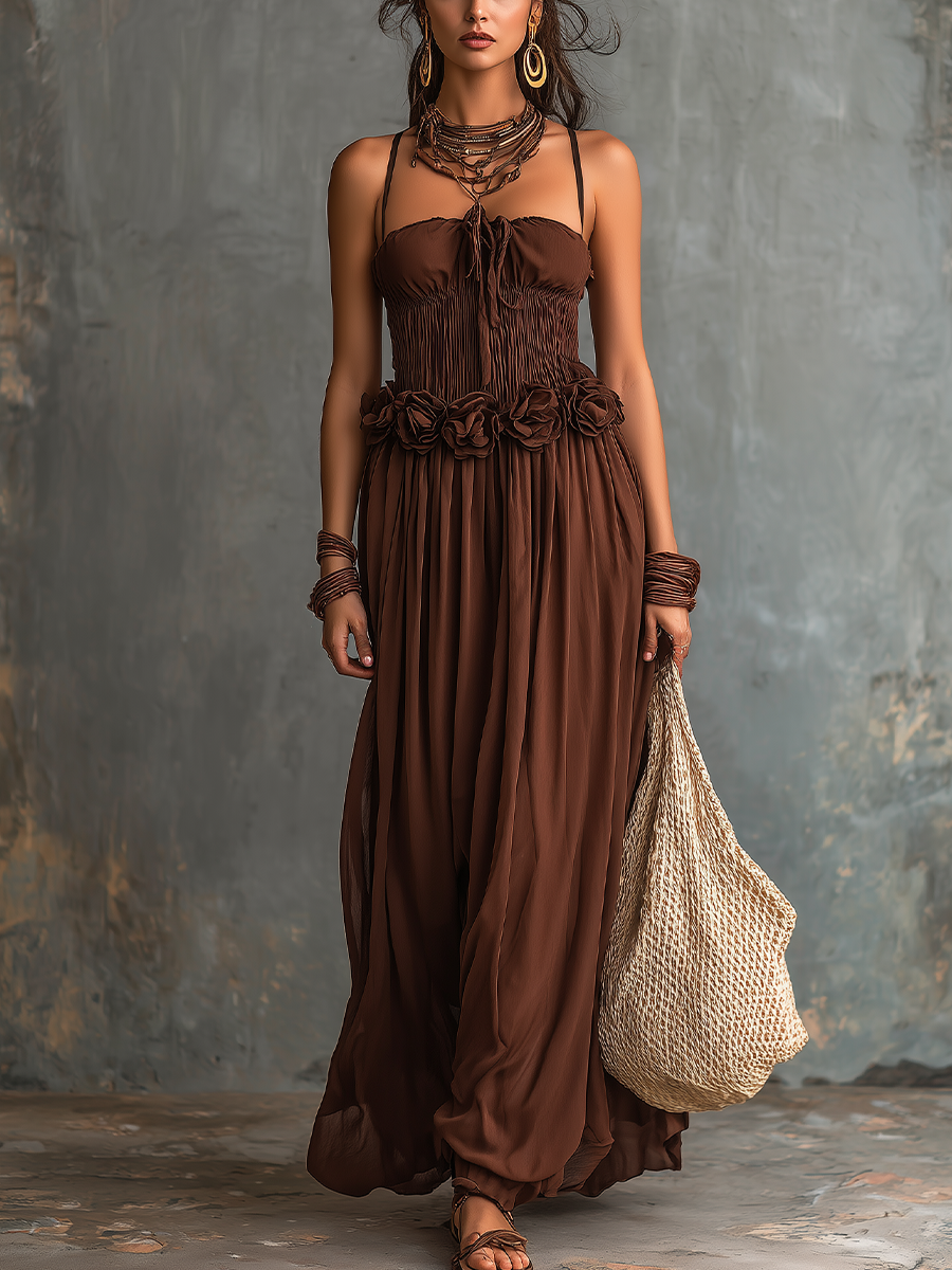 Sutton | Chiffon Strapless Rosette Maxi Dress