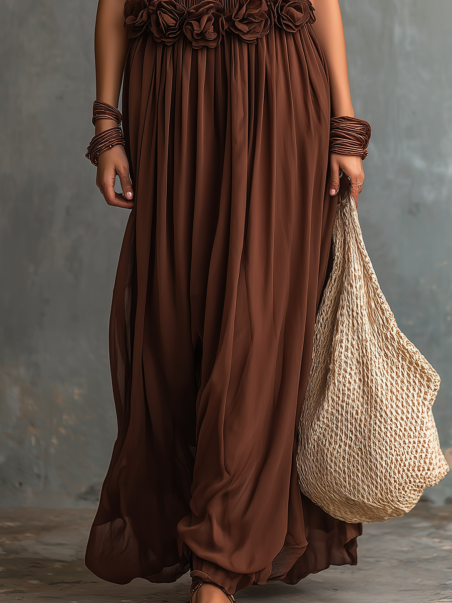 Sutton | Chiffon Strapless Rosette Maxi Dress