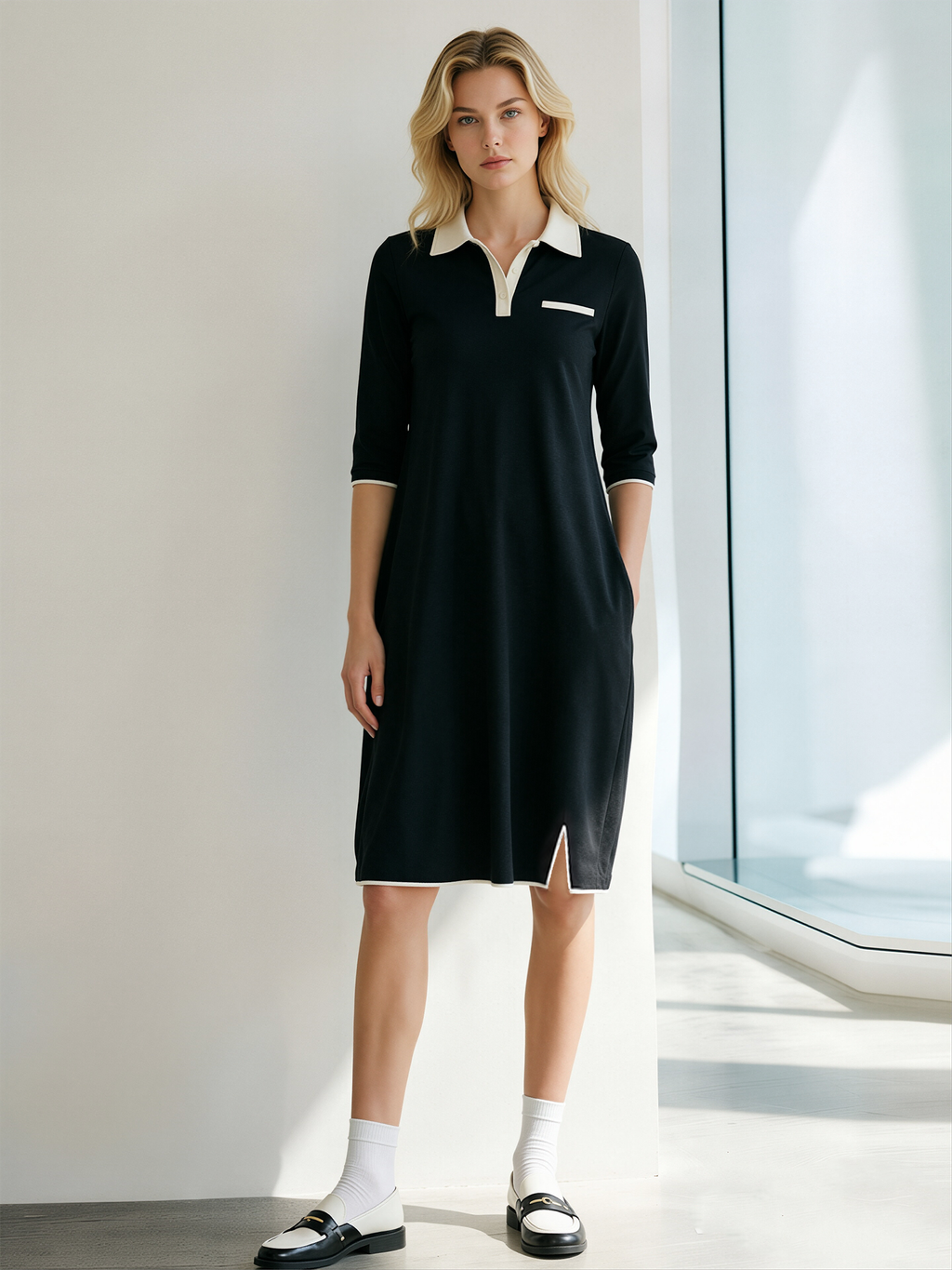 Denise | Collared Contrast-Trim Polo Midi Dress