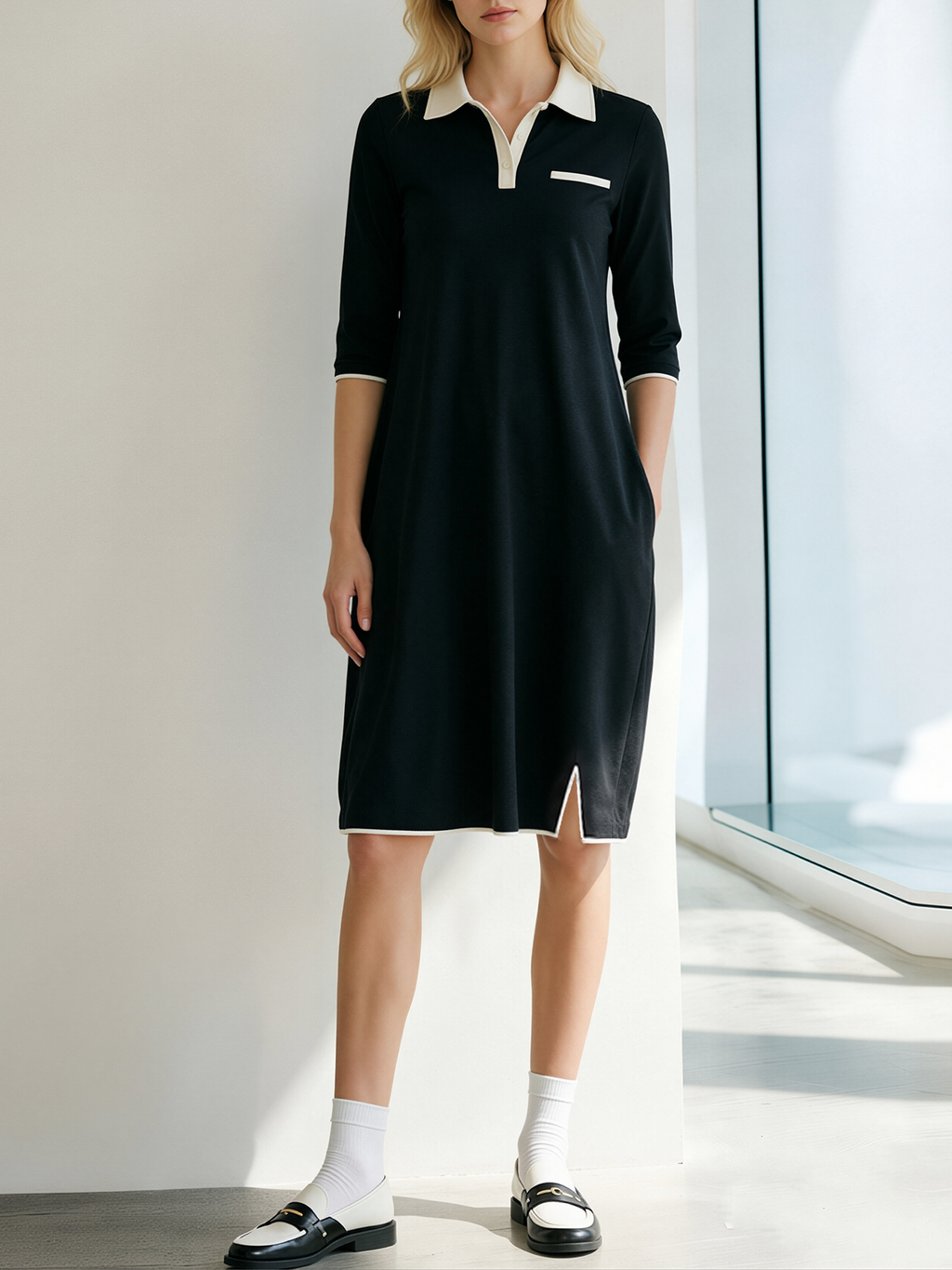 Denise | Collared Contrast-Trim Polo Midi Dress