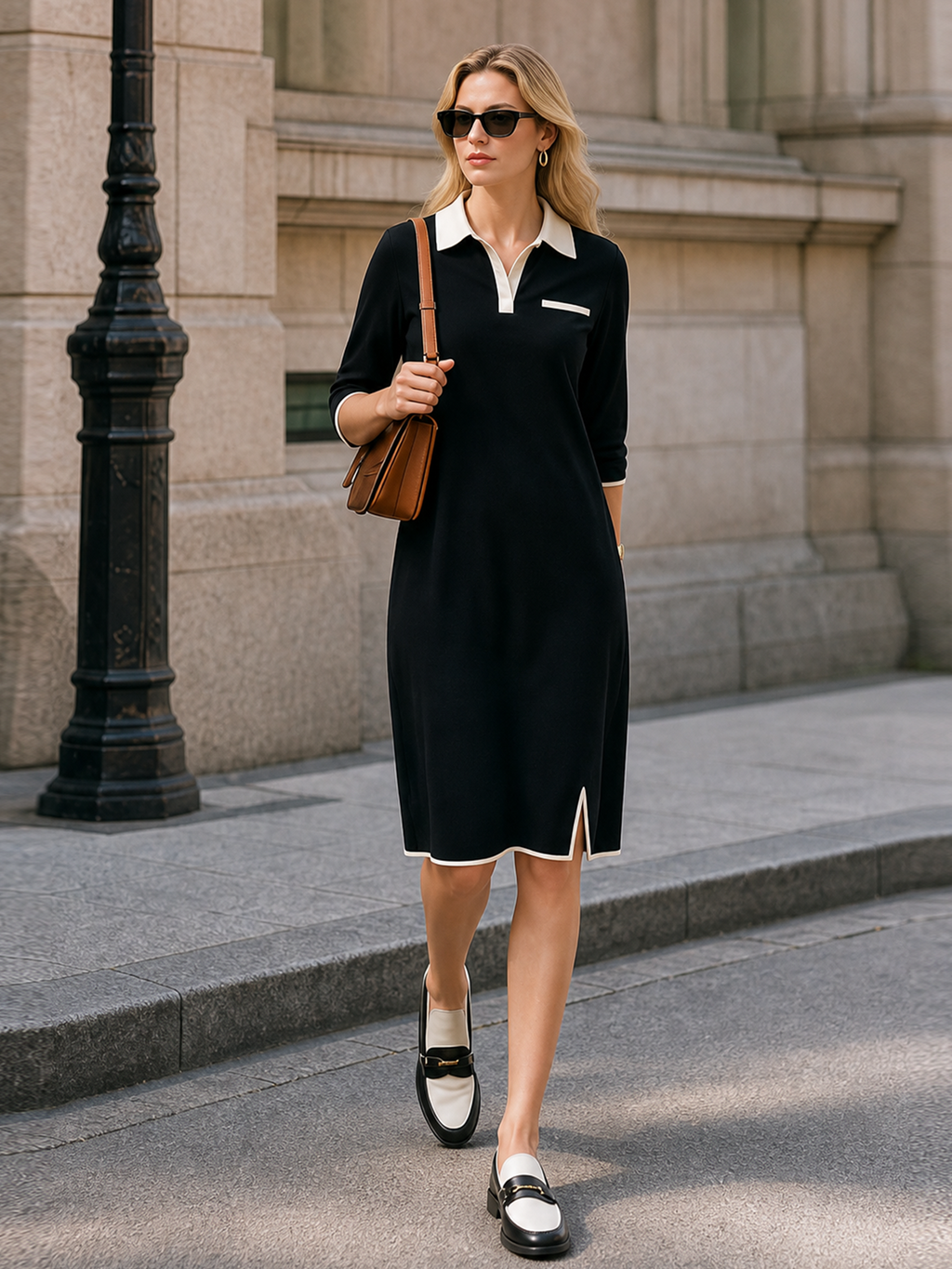 Denise | Collared Contrast-Trim Polo Midi Dress