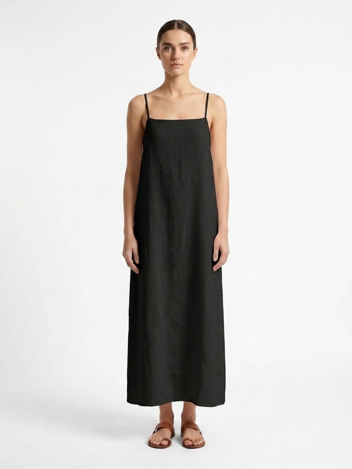 HOLLIS Women's Cotton-Linen Strappy Slip Maxi Dress