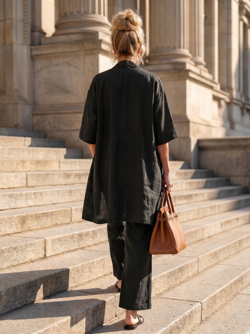 Delaney | Linen Tank Wide-Leg Pant Kimono 3-Piece Co-ord Set